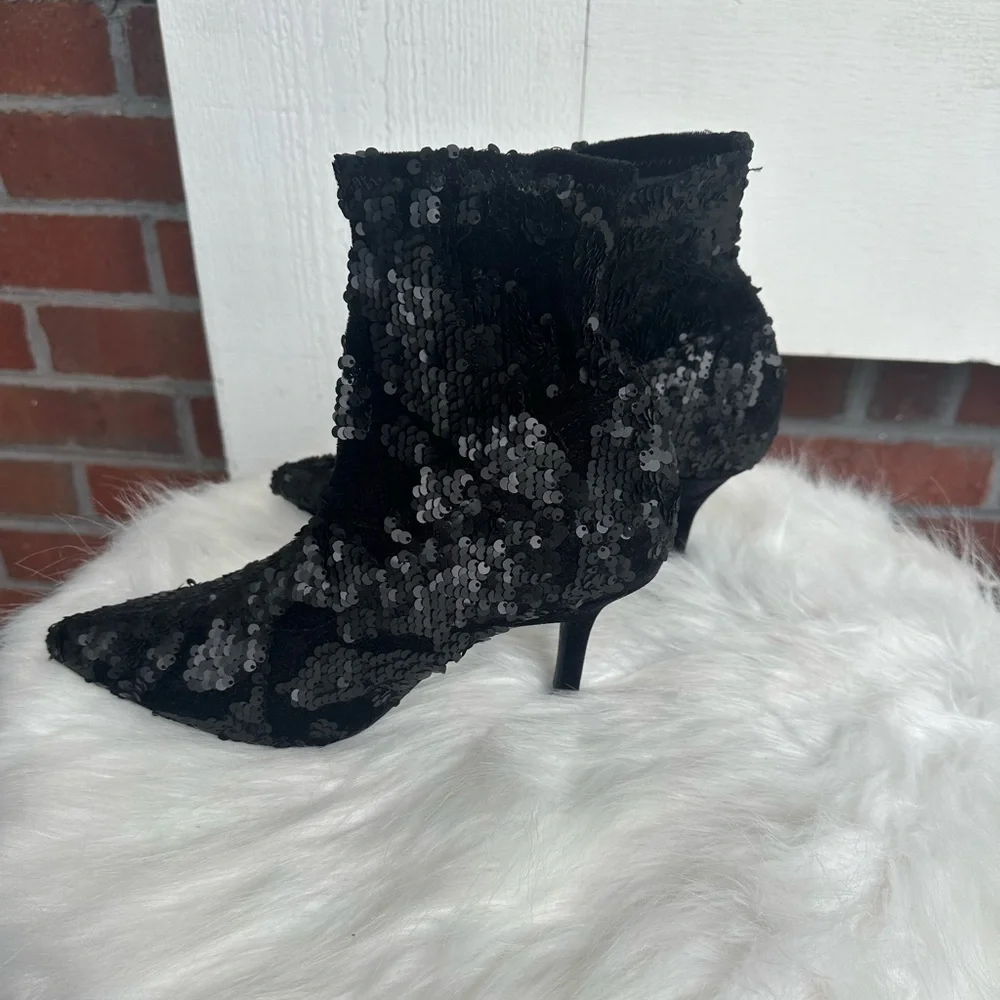 ZARA Sequin Velvet Sock Ankle Booties - Picture 4 of 7